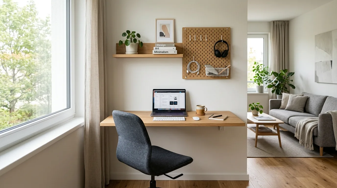 Carve out a focused floating work zone inspiration for a studio apartment.